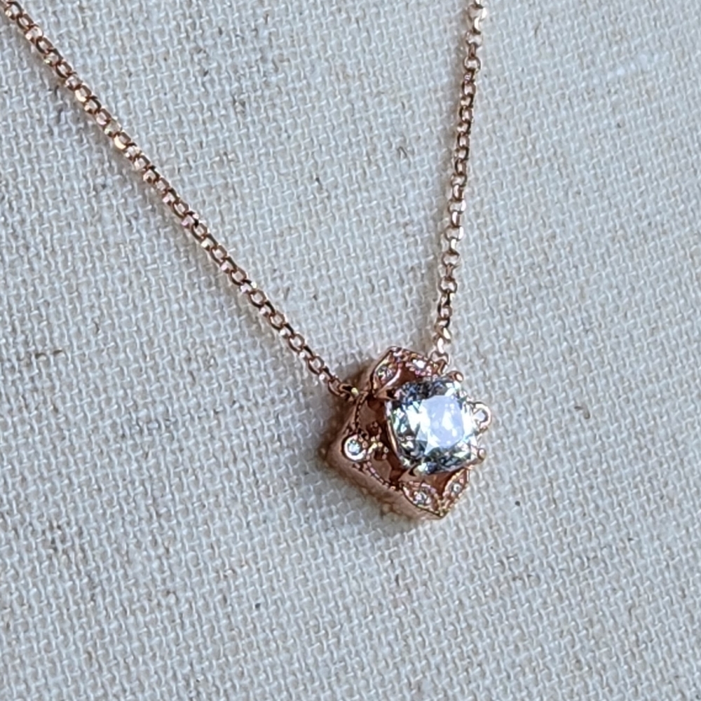 Anniversary Cut Cubic Zirconia From 18k Rose Gold Over Sterling Silver Necklace